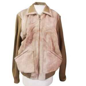 Vintage 70s Tan Leather and Knit Jacket Size Large
